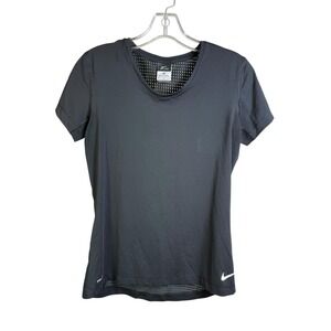 NIKE Shirt Womens Medium Black Dri-FIT Running Short Sleeve Ventilated Mesh